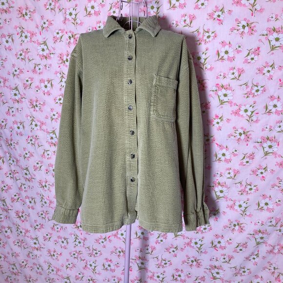 vtg vintage ll bean corduroy  shacket  90s cottage core grandma celery green - Picture 1 of 8